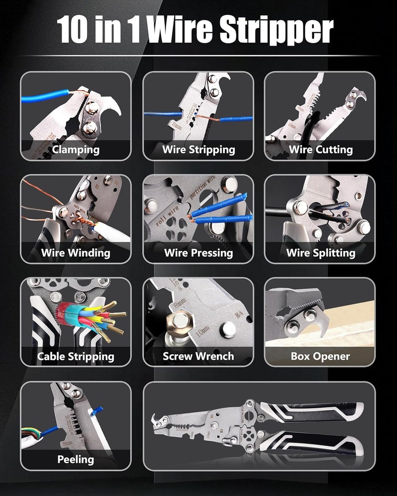 Fatio 18 In 1 Foldable Ｗire Stripper Crimper, Multifunctional Folding Wire Stripping Tool, Wire Strippers Electrical，Electric Cable Stripper, Cable Cutters with Plier, Crimper, Twister, Splitting, 2pcs - Image 3